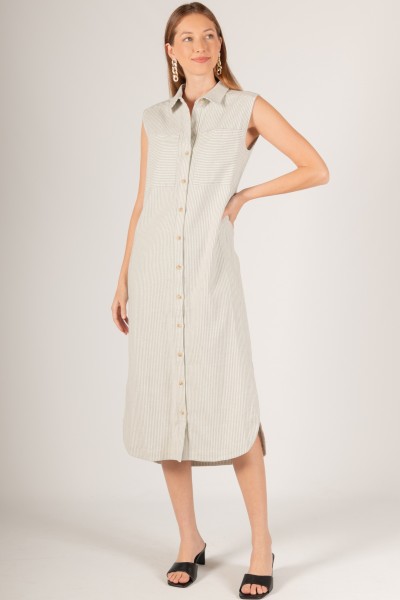D30394<br/>Cotton Linen Twill Sleeveless Button Up Dress
