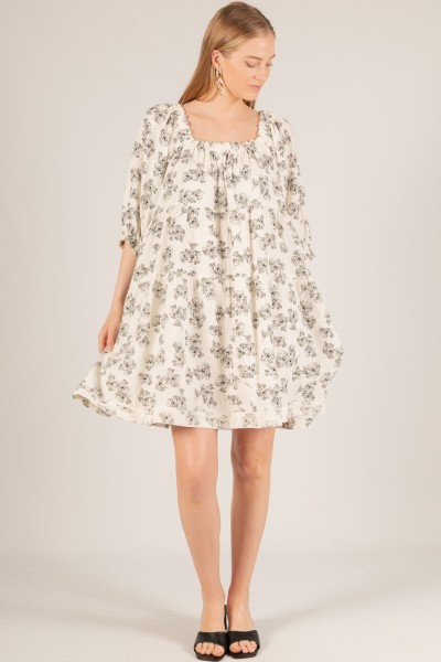 D30420<br/>3-Ply Gauze Floral Print Gauze Tiered Mini Dress