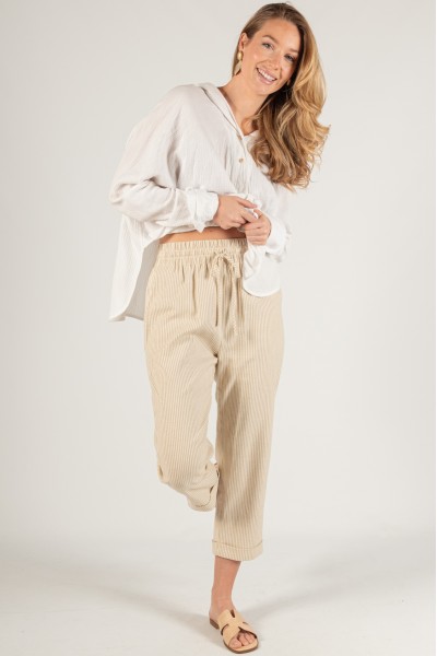 P50137<br/>Cotton Linen Blend Twill Pinstripe Tapered Pants